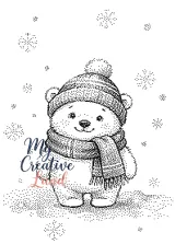 Polar bear in a knitted hat and scarf, baby blanket knitting chart for Brother machines