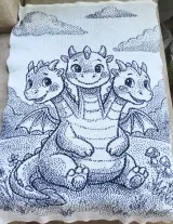 Knitted baby blanket with three-headed dragon in black and white double bed jacquard