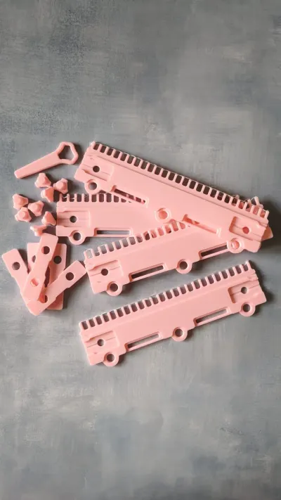 Pink modular cast-on comb set for 5gg knitting machines with connectors