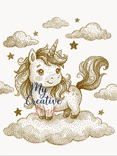 Unicorn on a cloud baby blanket knitting chart, Brother STP jacquard pattern