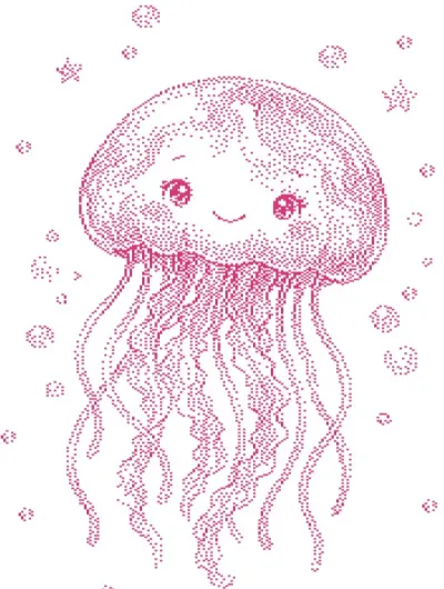 Smiling jellyfish with long tentacles, pink knitting chart for Brother STP