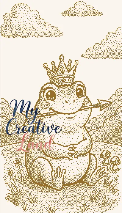 Frog princess with crown knitting chart, Slavic fairytale design for Brother STP